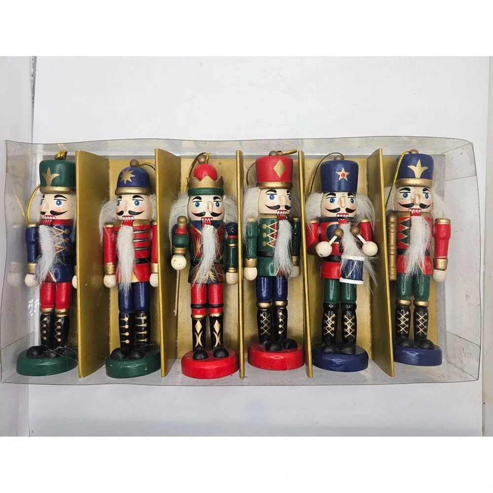 Set of 6 Wooden Nutcracker Christmas Ornaments 4.5